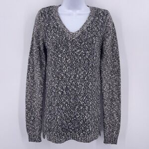 Maurices Sz L Slim V Neck Sweater Long Sleeve Black Gray Glitter Metallic Casual